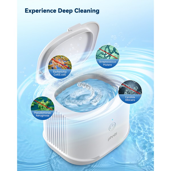Ultrasonic Jewelry Cleaner, Phniti 46kHz Professional Portable Ultrasonic Retainer Cleaner Machine with Timer for Dental Retainer, Mouth Guard, Watch, Ring, Diamond - Household Use, White