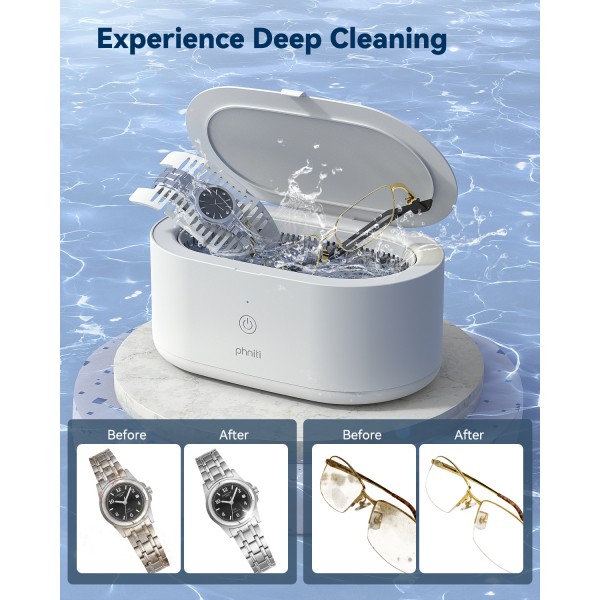Ultrasonic Jewelry Cleaner, Phniti 20OZ Retainer Cleaner Machine 46KHz Deep Silver Rings, Necklaces, Eyeglasses, Machine Dental Use
