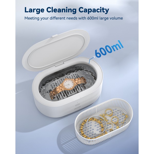 Ultrasonic Jewelry Cleaner, Phniti 20OZ Retainer Cleaner Machine 46KHz Deep Silver Rings, Necklaces, Eyeglasses, Machine Dental Use
