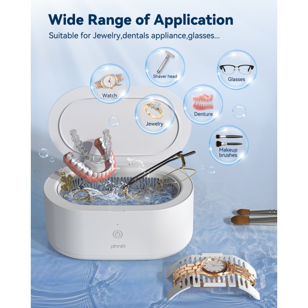 Ultrasonic Jewelry Cleaner, Phniti 20OZ Retainer Cleaner Machine 46KHz Deep Silver Rings, Necklaces, Eyeglasses, Machine Dental Use