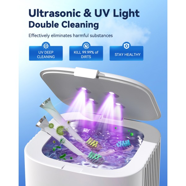 Ultrasonic Retainer Cleaner, Phniti 48kHz Professional Ultrasonic Cleaner Machine for Retainers, Jewelry, Dentures, Mouth Guard, Aligner, Toothbrush Heads, 13OZ Portable Dental Cleaning-White