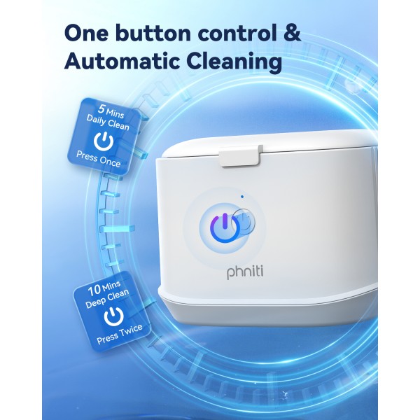 Ultrasonic Retainer Cleaner, Phniti 48kHz Professional Ultrasonic Cleaner Machine for Retainers, Jewelry, Dentures, Mouth Guard, Aligner, Toothbrush Heads, 13OZ Portable Dental Cleaning-White