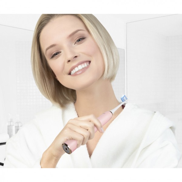 Sonic Electric Toothbrush, USB Rechargeable Toothbrush, 2 Mins Smart Timer 4 Brushing Modes with 2 Replacement Brush Heads by Phniti, Pink