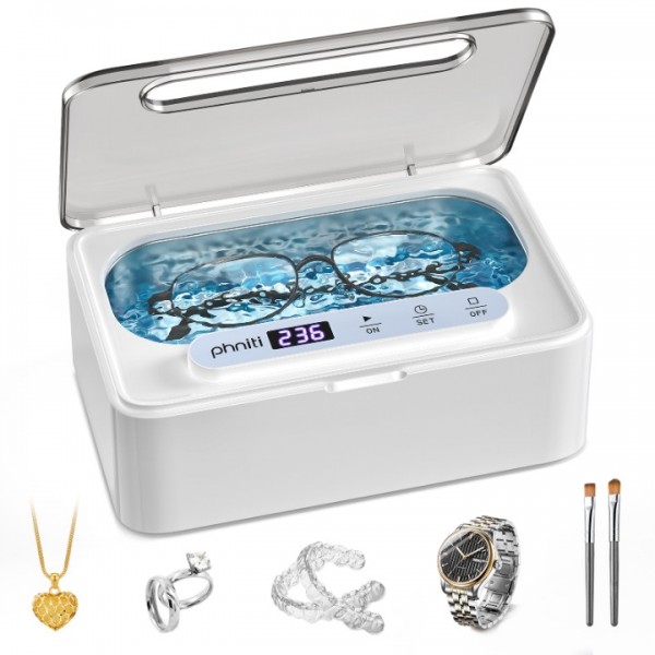 Phniti Ultrasonic Jewellery Cleaner, 47KHz Ultrasonic Cleaner Machine 330ml, Portable Ultrasonic Retainer Cleaner with 3 Timer Modes for Retainers, Jewellery, Glasses, Dentures, Rings, Watches Use