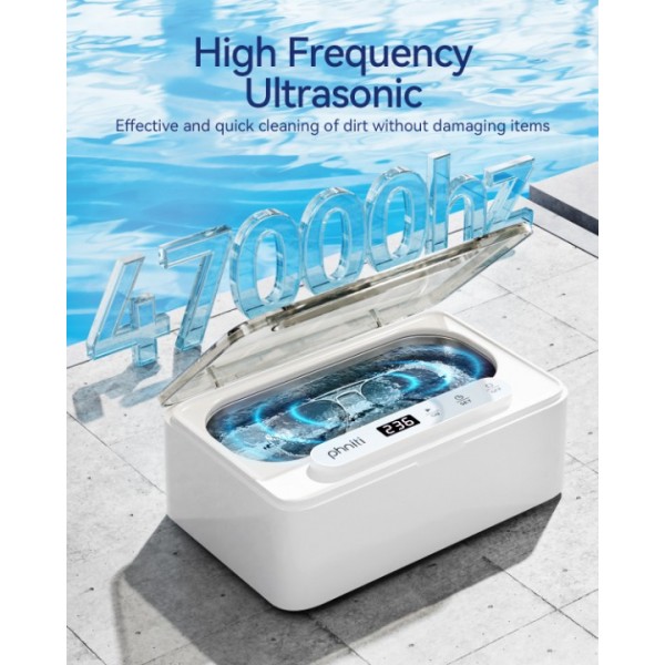 Phniti Ultrasonic Jewellery Cleaner, 47KHz Ultrasonic Cleaner Machine 330ml, Portable Ultrasonic Retainer Cleaner with 3 Timer Modes for Retainers, Jewellery, Glasses, Dentures, Rings, Watches Use