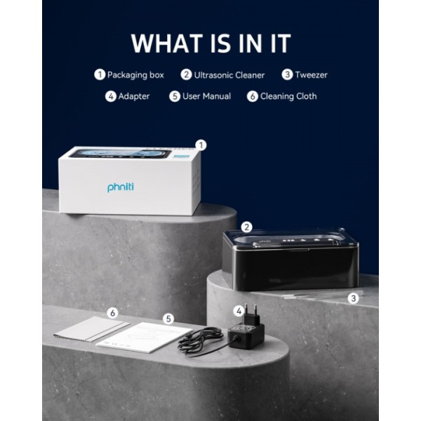 Ultrasonic Cleaner, Ultrasonic Cleaner 47 kHz, Portable Ultrasonic Tray 330 ml with 3 Modes of Ultrasonic Cleaner Glasses for Jewelry, Dentures, Glasses, Rings and Watches (Black)