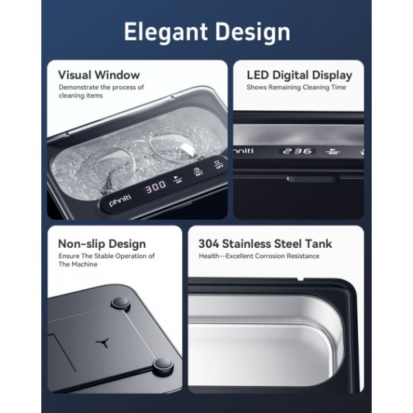 Ultrasonic Cleaner, Ultrasonic Cleaner 47 kHz, Portable Ultrasonic Tray 330 ml with 3 Modes of Ultrasonic Cleaner Glasses for Jewelry, Dentures, Glasses, Rings and Watches (Black)