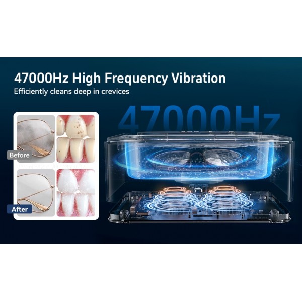 Ultrasonic Cleaner, Ultrasonic Cleaner 47 kHz, Portable Ultrasonic Tray 330 ml with 3 Modes of Ultrasonic Cleaner Glasses for Jewelry, Dentures, Glasses, Rings and Watches (Black)