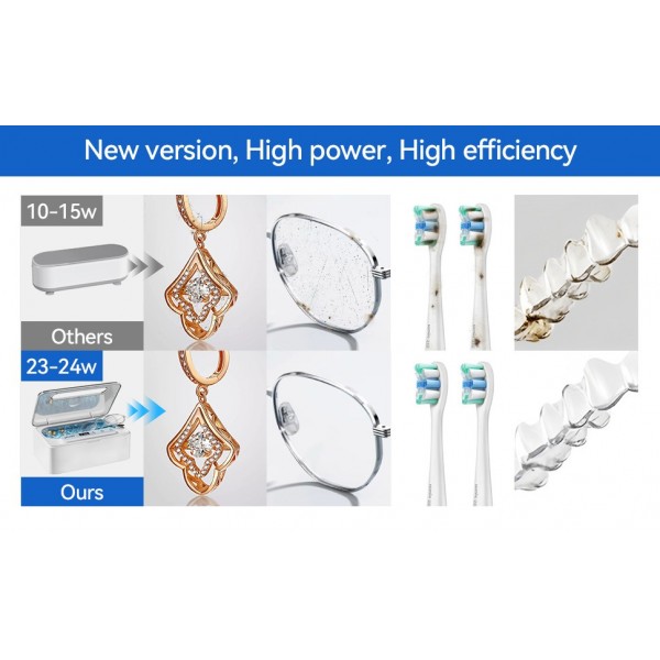 Phniti Ultrasonic Jewellery Cleaner, 47KHz Ultrasonic Cleaner Machine 330ml, Portable Ultrasonic Retainer Cleaner with 3 Timer Modes for Retainers, Jewellery, Glasses, Dentures, Rings, Watches Use