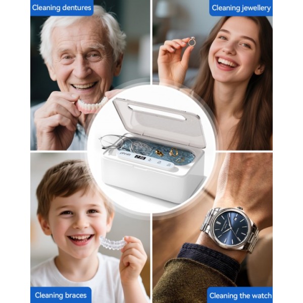 Phniti Ultrasonic Jewellery Cleaner, 47KHz Ultrasonic Cleaner Machine 330ml, Portable Ultrasonic Retainer Cleaner with 3 Timer Modes for Retainers, Jewellery, Glasses, Dentures, Rings, Watches Use
