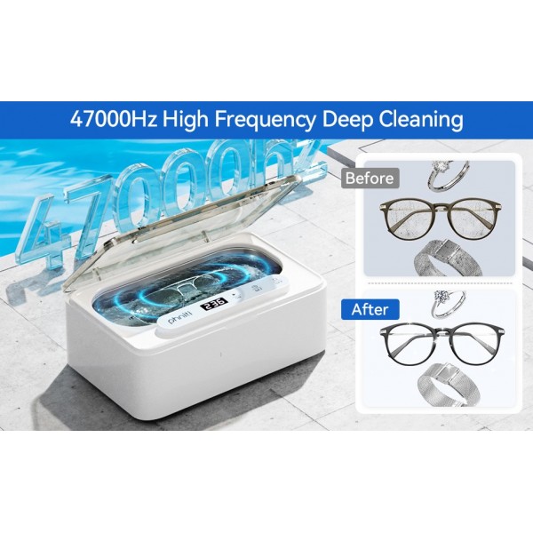 Phniti Ultrasonic Jewellery Cleaner, 47KHz Ultrasonic Cleaner Machine 330ml, Portable Ultrasonic Retainer Cleaner with 3 Timer Modes for Retainers, Jewellery, Glasses, Dentures, Rings, Watches Use